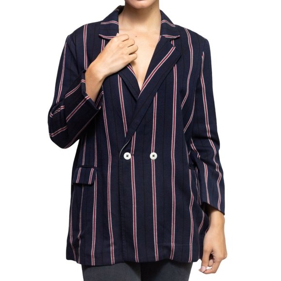 THE GREAT. Women The Academy Blazer Oxford Stripe Size 1 NWT - Picture 1 of 5